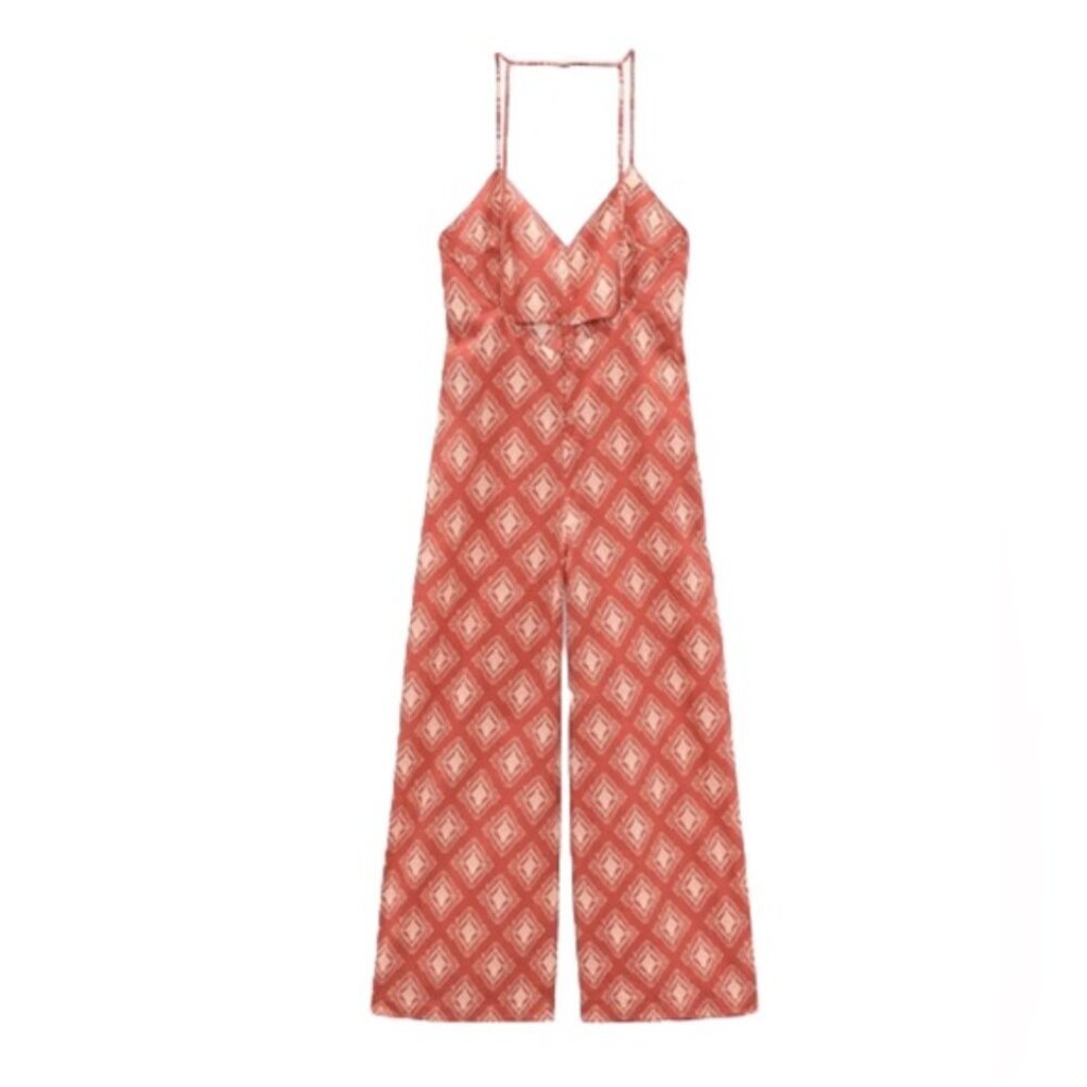 NWT ZARA THE JAMI JUMPSUIT V neck Spaghetti Straps Wide Leg Size XS